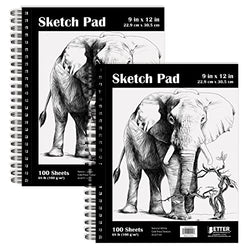 9" x 12" Sketch Paper Pad, 100 Sheets, 68 lb/100gsm Premium Paper, by Better Office Products, Spiral Bound Artist Sketch Book, Acid Free, Cold Press, Natural White