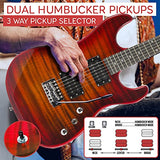 Pyle Electric Guitar and Amp Kit - Full Size Instrument w/Humbucker Pickups Bundle Beginner Starter Package Includes Amplifier, Case, Strap, Tuner, Pick, Strings, Cable, Tremolo - (Red)