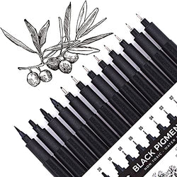 YISAN Black Drawing Pens,Art Pens,Fineliner Ink Pens,Set of 12 Micro-Pens,Manga Pens,for Sketching,Technical Drawing 902195