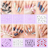 NiceDeco 50 Sheets 3D Design Self-Adhesive Tip Nail Stickers Nail Art Tattoo Nail Decals DIY Nail Art Decoration Flower/Butterfly/Fishes/Stars/Cat/Halloween Skull/Moustache/Lace