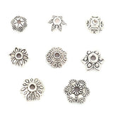 Aprilsky 650 pcs Assorted Antique Silver Spacer Metal Bead Caps Tibetan Silver Charms for Jewelry