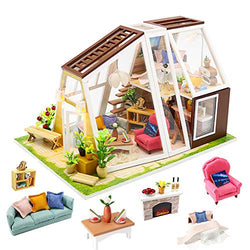 Spilay DIY Miniature Dollhouse Wooden Furniture Kit,Handmade Mini Modern Model Plus with Dust Cover & Music Box ,1:24 Scale Creative Doll House Toys for Children Girl Lover Gift (Aurora Hut)