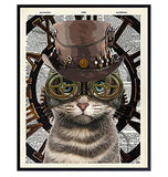 Steampunk Cat Wall Art & Decor - Steampunk Accessories - Gothic Home Decor - Goth Room Decor - Kitty Kitten Cat Lover Gifts - Cat Gifts for Women - Cute Cat Posters for Girls Bedroom, Living Room
