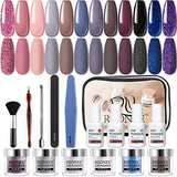 REDNEE Dip Powder Nail Kit Starter 12 Colors with Gel Liquid and Manicure Tools Dipping Essential Travel Kit - RE07 Classy Color