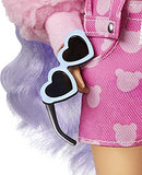 Barbie Extra Doll #6 in Pink Teddy Bear Print Denim Jacket & Matching Shorts with Pet Puppy, Long Periwinkle Hair, Layered Outfit & Accessories, Multiple Flexible Joints