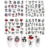 Halloween Nail Stickers Day of The Dead Nail Art Water Decals Transfer Foils for Nails Supply Skull Clown Spider Pumpkin Maple Leaf Design Nail Tattoos DIY Halloween Party Decoration Supplies 12PCS