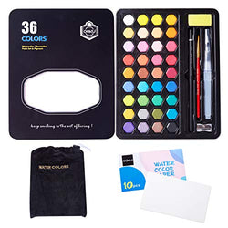 OOKU 36 Professional Gouache Watercolor Kit with Water Brush Pen, Pencils, Pouch | Watercolor Set with Metal Box | Painting Supplies with Palette | Perfect for Artists Students Kids & Adults - Black