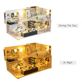 ROBOX DIY Dollhouse Miniatures Kits 1:24 Scale 3D Wooden Craft Model Concise Room Fresh and Elegant Style Mini House Kit Toys Gifts for Kids Including Furnitures and Accessories Dust Cover