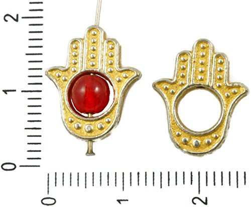 4pcs Antique Silver Tone Matte Gold Patina Wash Hamsa Hand Lucky Beads Frames Charms Pendants Two