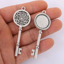 WeberMarket(TM) Silver Plated Key Pendant Setting Cabochon Cameo Base Tray Bezel Blank Jewelry