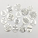 32 PCS Inspiration Word Charms Collection - Antique Silver Round Oval Letter Text I LOVE YOU