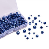 PandaHall Elite Blue Glass Pearl Round Beads 4mm 6mm 8mm 10mm Various Size Mix Lot Box Set with