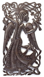 Angel Wall Hanging Decorative Home Art, Handmade in Haiti, Haitian Sculpture, Angels, Moon, Birds, and Stars, 32 in. x 17 in. (Dancing Angel)