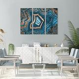 The Oliver Gal Artist Abstract 'Blue Teal Geode with Gold Three Piece' Crystals | Blue, Bronze 3 Panel Wall Art | Canvas Wall Art | Ready to Hang Home Décor, 16x36, (39965_16x36x3_CANV_XHD)