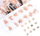 Butterfly Nail Glitter, 12 Grids 3D Metallic Rose Gold Butterfly Nail Art Sequins Stickers Hollow Metal Slices Nail Studs Decals Manicure Nail Art Design Makeup DIY Nail Decorations
