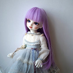 Fits 1/3 BJD SD Doll Wigs Heat Resistant Synthetic Fiber Light Purple Long Straight Doll Hair Wig with Full Bang for 1/3 1/4 1/7 BJD SD Doll