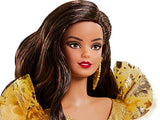 Barbie Signature 2020 Holiday Doll (12-inch Brunette Long Hair) in Golden Gown, with Doll Stand and Certificate of Authenticity, Gift for 6 Year Olds and Up