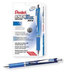 Pentel EnerGel Deluxe RTX Retractable Liquid Gel Pen, Medium Line, Needle Tip, Blue Ink, Box of