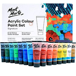 Mont Marte Signature Acrylic Color Paint Set, 18 x 2.5oz (75ml), Semi-Matte Finish, 18 Colors, Suitable for Most Surfaces Including Canvas, Card, Paper and Wood