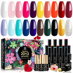 MEFA 23 Pcs Gel Nail Polish Set Kit with Nice Box, with Glossy & Matte Top and Base Coat, Black White Gold Basic Collection with Classic Colors Valentine's Day Gift for Starter Manicure Nail Art Salon