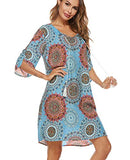 Hawaiian Dresses for Women 3/4 Lotus Leaf Sleeve Floral Printed Beach Cover Up Blue M