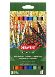 Derwent Academy Twin-Tip Markers, Brush/Fine Tip, 8 Pack (98206)