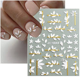 8 Sheets 5D Flower Nail Art Stickers Embossed Flowers Nail Decals Self Adhesive Nail Art Supplies Spring Summer Nail Art Decorations Cute White Floral Nail Stickers French Nail Designs for Women