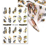 JMEOWIO 9 Sheets Gold Flower Nail Art Stickers Decals Self-Adhesive Pegatinas Uñas Line Abstract Spring Leaf Nail Supplies Nail Art Design Decoration Accessories