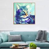 MXJSUA DIY 5D Diamond Painting by Number Kits Round Drill Rhinestone Pictures Arts Craft for Home Wall Decor 12x12In Blue Cat