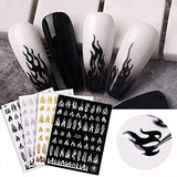 Flame Nail Stickers, 4 Sheets Flame Nail Decals 3D Holographic Fire Nail Art Stickers White Black Silver Gold Flame Reflections Nail Stickers Nail Vinyls Stencils for Nail Decoration