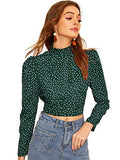 Romwe Women's Sexy Backless Open Tie Back High Neck Dot Print Party Blouse Top Green US 8/Large