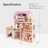 ROBUD Wooden Dollhouse for Kids 3-8 Years with Furniture 3ft Tall 3-Storey Preschool Dollhouse Playset Toy Dollhouse for Girls