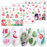 12 Sheets Flamingo Nail Art Stickers Water Nail Decals Rainforest Flowers Leaves Design Nail Sticker for Women Girls Personality Nail Stickers for Nail Art DIY Water Transfer Sliders Nail Decorations