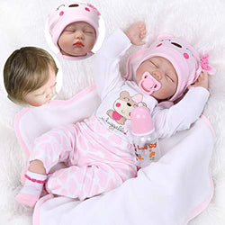 Pinky 22inch 55cm Lifelike Reborn Baby Girl Doll Soft Silicone Sleeping Baby Realistic Looking Newborn Doll Toddler Kid Birthday and Xmas Gift