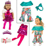 ZITA ELEMENT 24 Pcs Girl Doll Clothes Dress for American 18 Inch Doll Clothes and Accessories - Including 10 Complete Set of Clothing Outfits with Hair Bands, Hair Clips, Crown and Cap