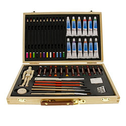 US Art Supply 46-Piece Watercolor Painting Set with, Wood Storage Case, 12-Tubes Watercolor Colors,
