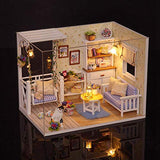 Yinuoday Dollhouse Miniature Kit with Furniture, DIY Wooden Dollhouse with LED DIY Mini Doll House Plus Dust Proof and Music Movement DIY House Kit for Adults and Teens