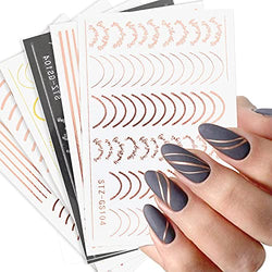 Line Nail Art Stickers Decals Metal Line Nail Supply Rose Gold 3D Self-Adhesive Nail Decals Metal Curve Stripe Lines Design DIY Letter Nail Sticker Adhesive Decoration Foil Accessory 6 Sheet