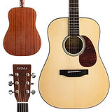 SIGMA 41” Acoustic Guitar, Dreadnought, 4/4 Full-Size, with D'Addario EXP16 Strings, Solid Spruce Top, Natural Gloss, Mahogany Back & Sides,Right(10D)