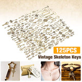 Jeteven 125pcs Vintage Skeleton Charm Key Set Necklace Bracelets Pendants Jewelry DIY Making