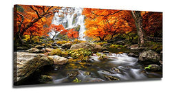 Ardemy Canvas Wall Art Prints Waterfall Nature Scenery Painting Prints Modern Artwork Extra Large Framed Landscape Pictures Ready to Hang for Living Room Bedroom Home Office Decor One Panel 60"x30"