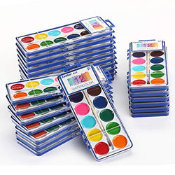 Keebor Basic 12-Colors Watercolor Paint Bulk Set of 24 with Wood Brushes for Kids