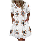 Ulanda-Dresses for Women, Women's Casual Dresses Summer Flowers Bell Sleeve Ruffle Hem Loose Swing Tunic Midi Dress