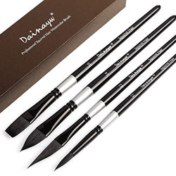 Dainayw Watercolor Brush Set 4 Pcs Professional Paint Brushes for Artists - Soft Synthetic Squirrel Hair, Short Handles - Rounds, Flat, Dagger Type Stripe, Oval Wash for Water Color, Gouache