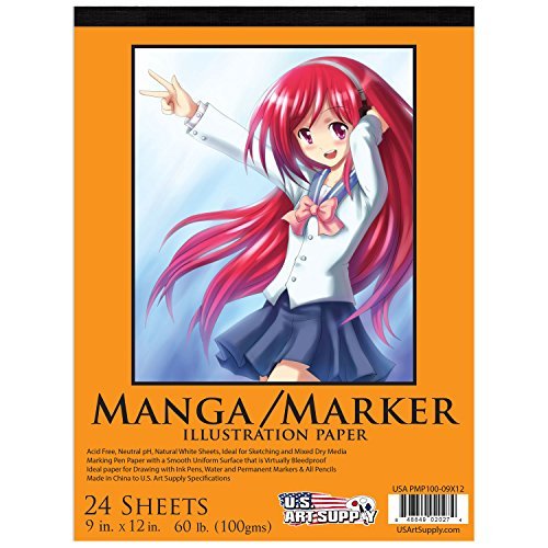 U.S. Art Supply 9 x 12 Premium Manga-Marker Paper Pad, 60 Pound (100gsm), Pad of 24-Sheets by Us