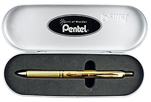 Pentel EnerGel Alloy RT Retractable Liquid Roller Gel Pen - Metal Barrel 0.7mm - Gold Body (Black