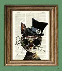 Steampunk Art Print Clockwork Kitty Cat Illustration Beautifully Upcycled Dictionary Page Book Art Print