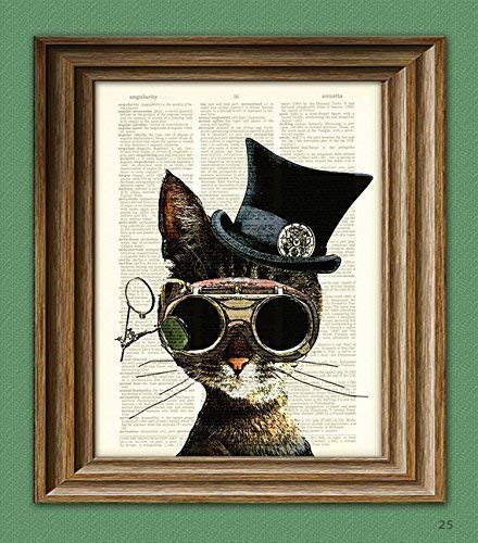 Steampunk Art Print Clockwork Kitty Cat Illustration Beautifully Upcycled Dictionary Page Book Art Print