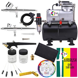 OPHIR 110V Pro Airbrush Kit Air Brush Compressor with Tank 0.2mm 0.3mm 0.8mm Airbrushes & Cleaning Kit for Model Hobby Painting Body Tattoo Airbrush Set,Color Wheel Gift