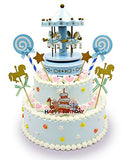 Carousel Happy Birthday Cake Bunting Topper Cake Topper Garland, Birthday Party Cake Decorations Plastic Merry-Go-Round Horse Christmas Birthday Gift Carousel Music Box, (Blue)
